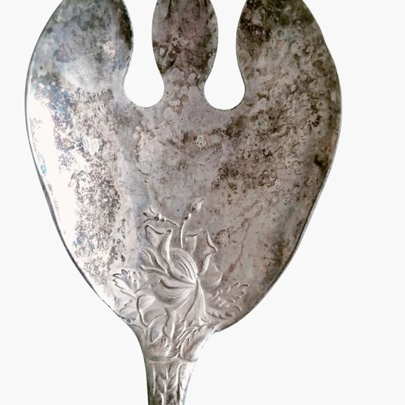 W A Italy Silverplated Salad Serving Spoon Fork Floral Design Wedding Elegant - Picture 6 of 7